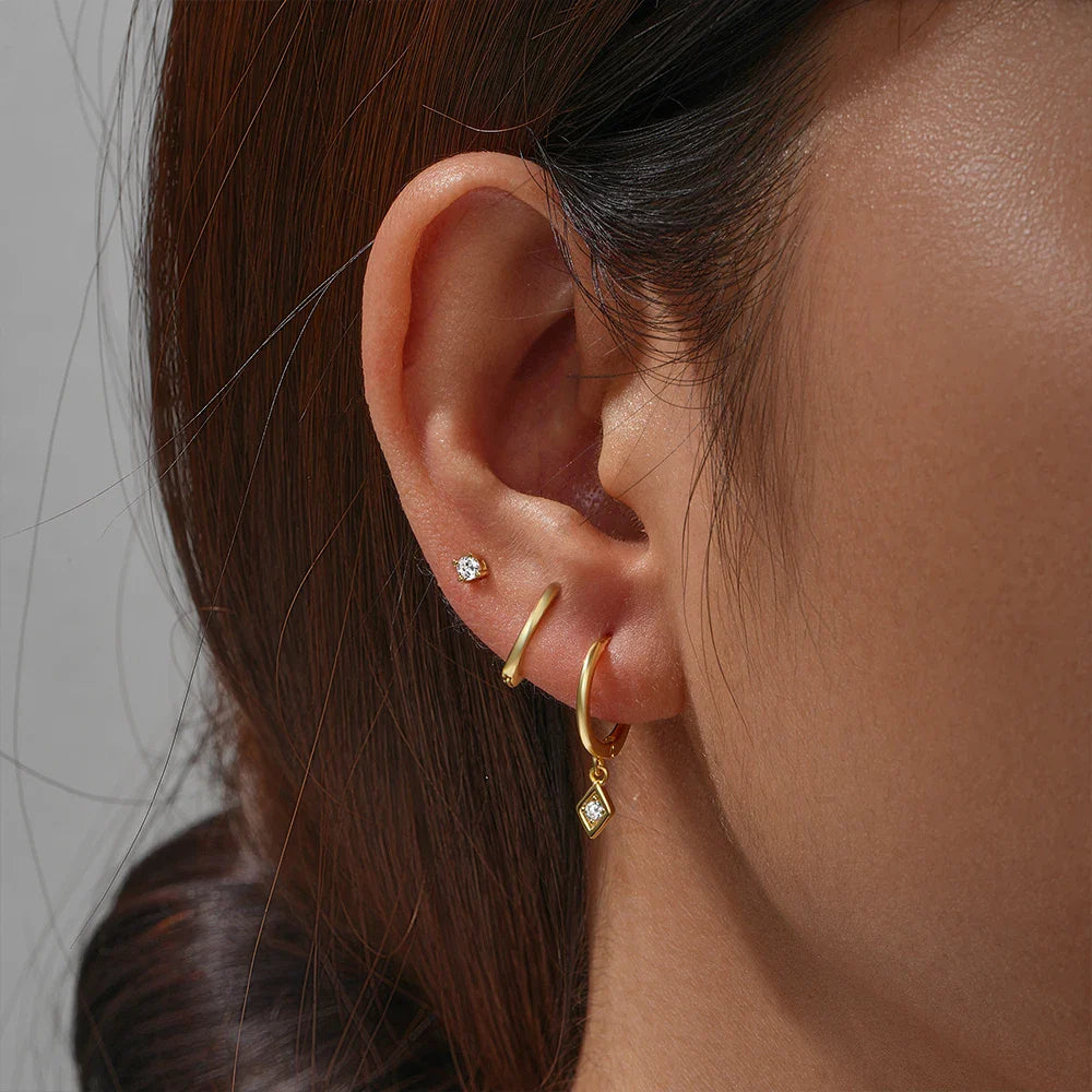 ROXI 925 Sterling Silver 3PCS DIY Hoop Earring With Piercing Stud Earring Set Women Men Party Wedding Jewelry Set pendientes 925