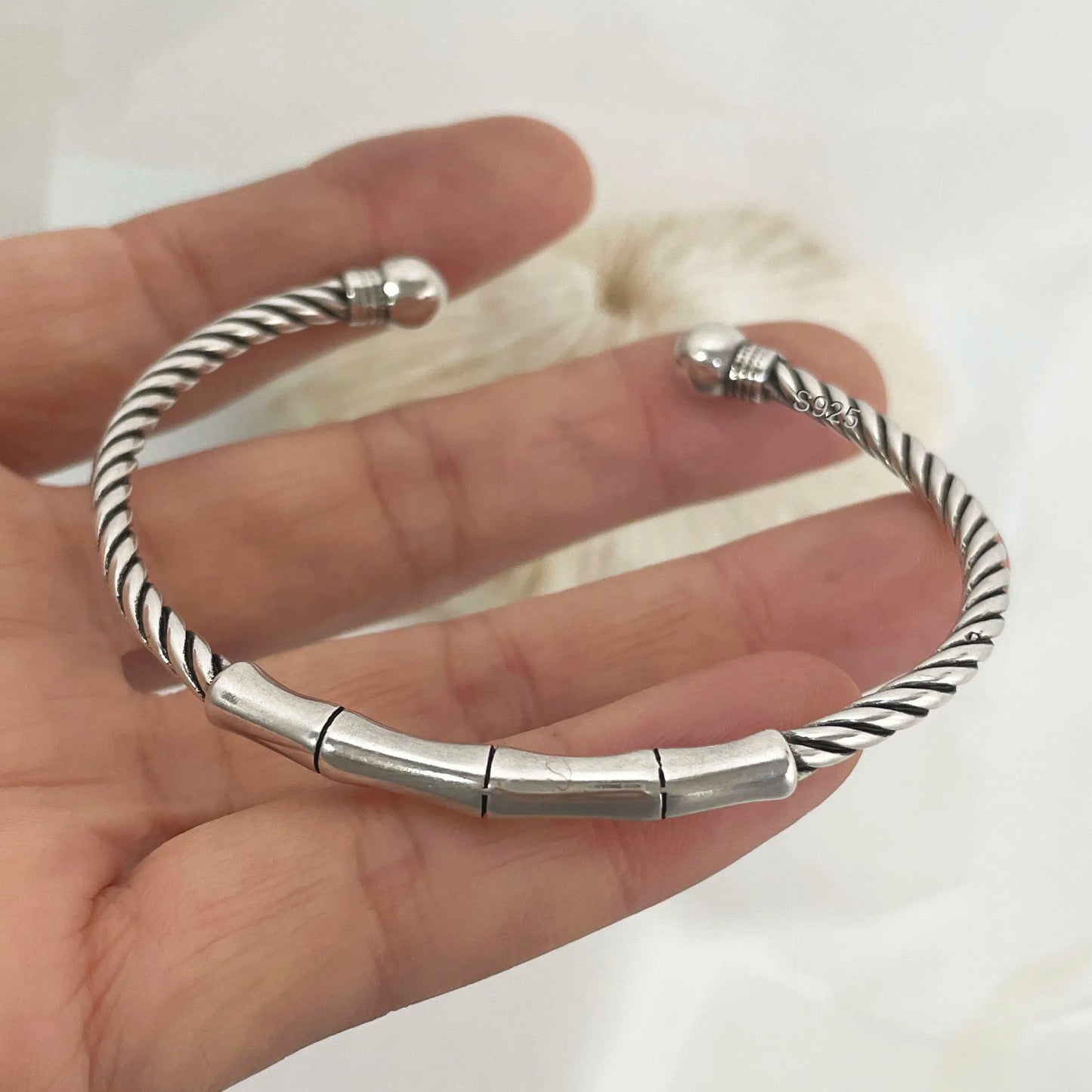 100% Solid 925 Sterling Silver Metal Bracelet for Women Men Vintage Handmade Simple Birthday Gift S-B451