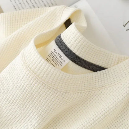 Men's New Summer Waffle Round Neck Short Sleeve T-Shirt Comfortable Breathable Short-Sleeved Top for Casual Wear