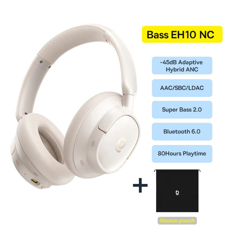 Baseus Bowie H1s Wireless Headphones Bluetooth 5.4 Noise Canceling 46dB Over Ear Headset Hi-Res Spatial Audio Earphone 120H Time
