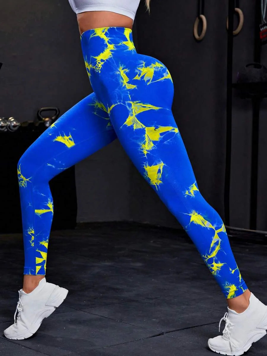 Women Seamless Tie Dye Leggings High Waist Slim Push Up Fashion Fitness Running