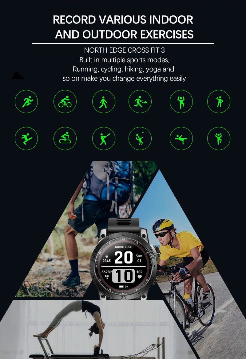 NORTH EDGE New GPS Watches Men Sport Smart Watch HD AMOLED Display 50M ATM Altimeter Barometer Compass Smartwatch for Men