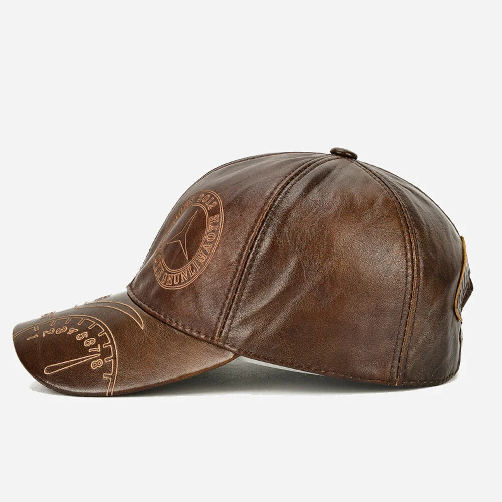 Fashion Men Genuine Cowhide Leather Baseball Cap Casual Real Leather Hat Autumn Winter Real Cowhide Leather Ear Protection Caps