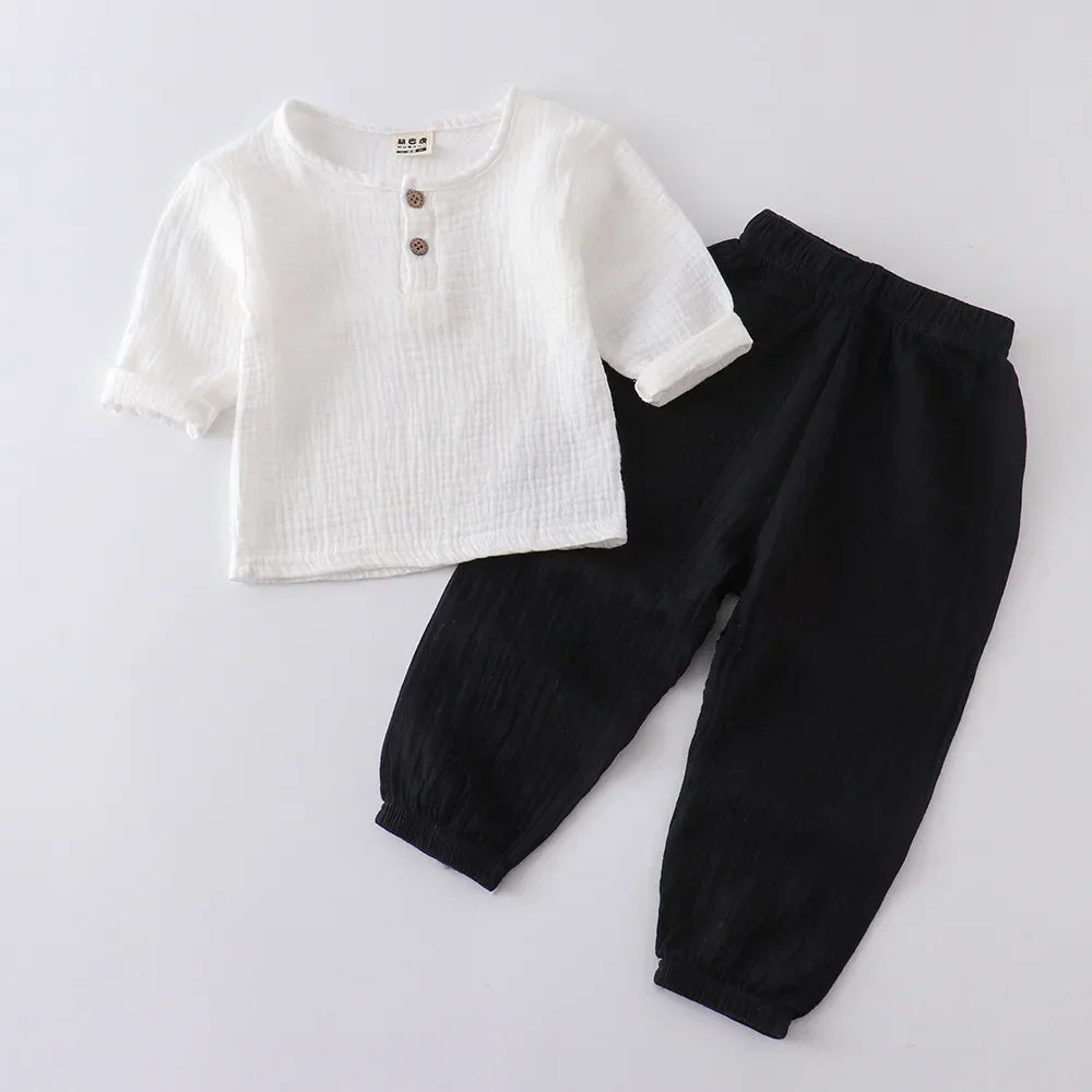 Children's Spring Summer Organic Cotton Set Boys Girls' Thin Solid Color Soft Muslin Clothes 0-6Years Soft T Shirt Wholesale