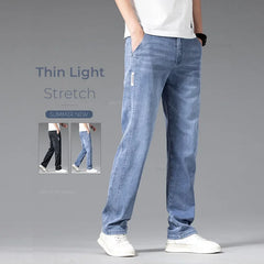 Baggy Jeans Blue Gray Elastic Waist Business Casual Straight Denim Trousers