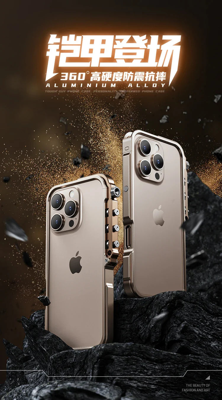 Armored Metal Frame Phone Case for iPhone 16 15 17 Pro Max Plus 17promax Anti Drop and Aluminum Alloy Frame Phone Case