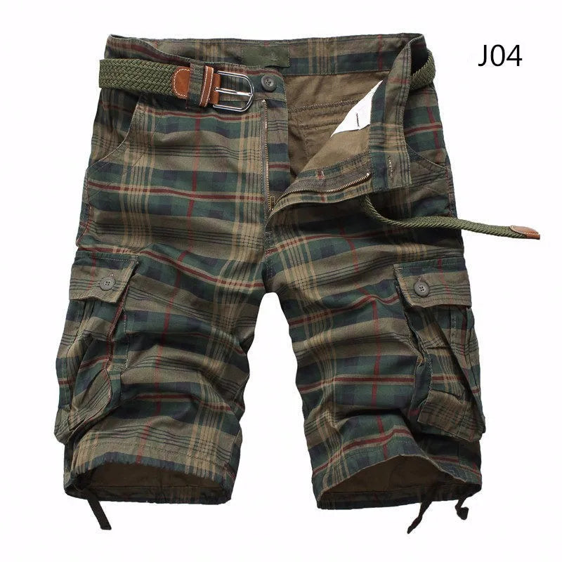 2025 Summer Men Shorts Fashion Plaid Beach Shorts Mens Casual Shorts Military Short Pants Male Bermuda Cargo Overalls No belt