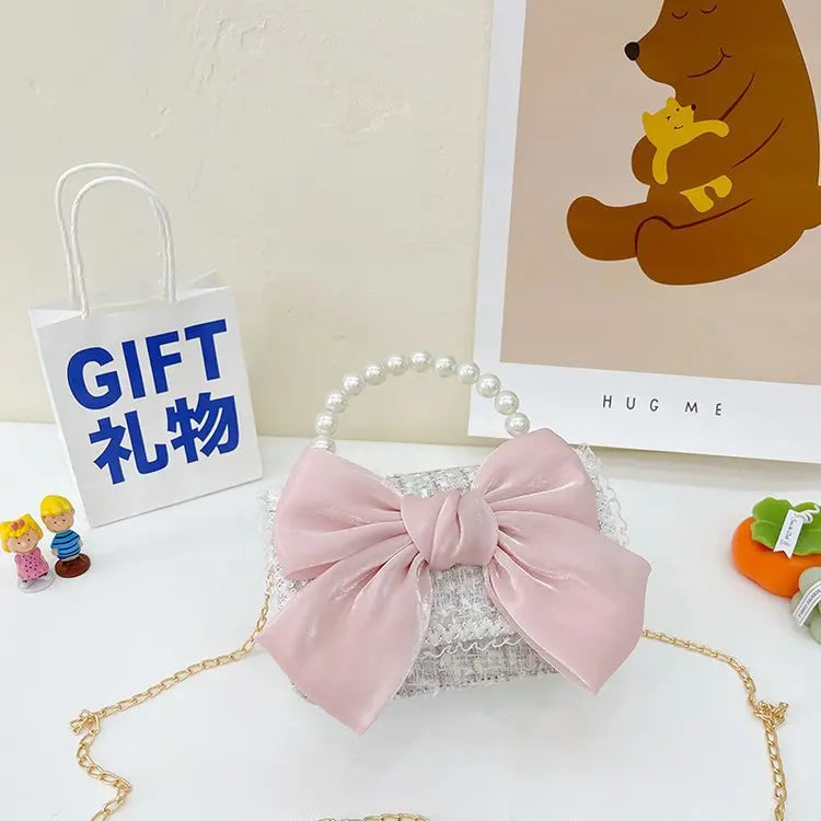 Korean Style Pearl Kid's Handbag Bow Princess Shoulder Messenger Bag