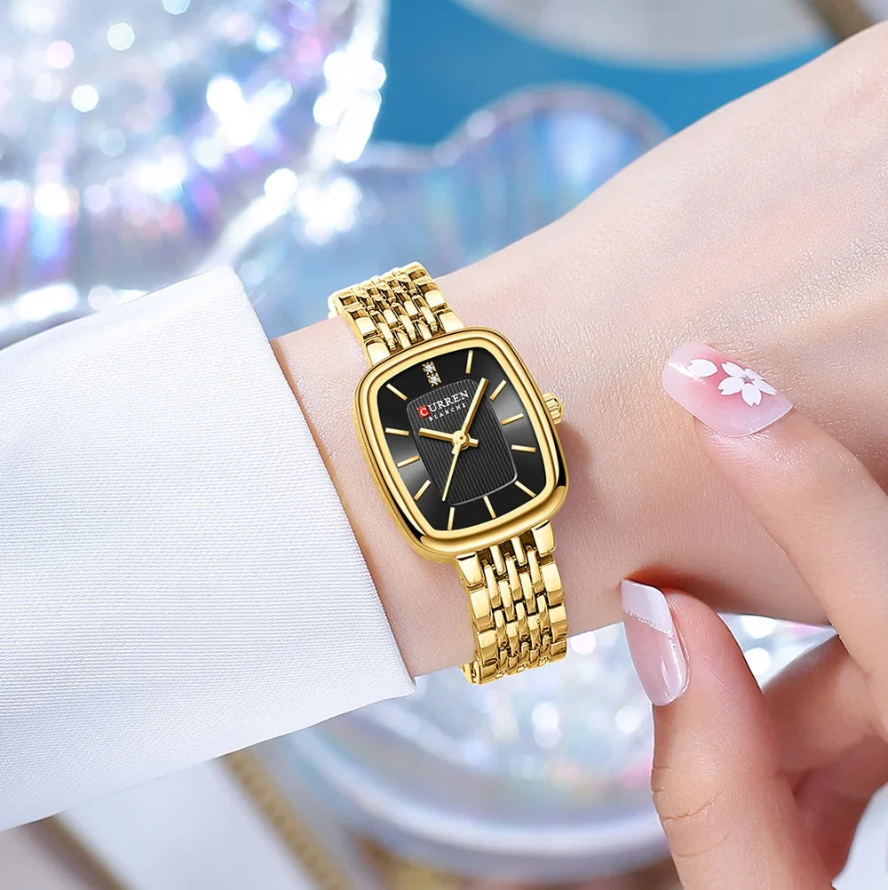 CURREN Fashion Rectangular Ladies Watches New Quartz Waterproof Stainless Steel Strap Wristwatch for Women