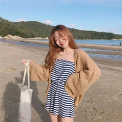 Knitted Cardigan for Women Summer Oversized Knit Loose Coat Sweater Korean Top