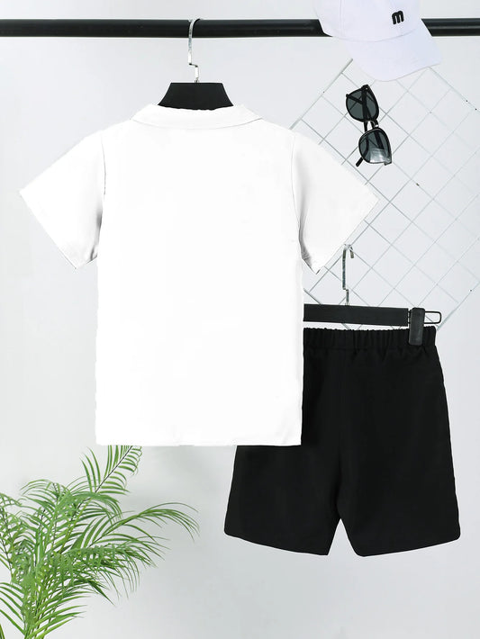 2pcs Boys & Teens Stylish Casual Outfit Set - Short Sleeve Loose Fit Shirts with Lapel Buttons & Breathable Shorts for Fun