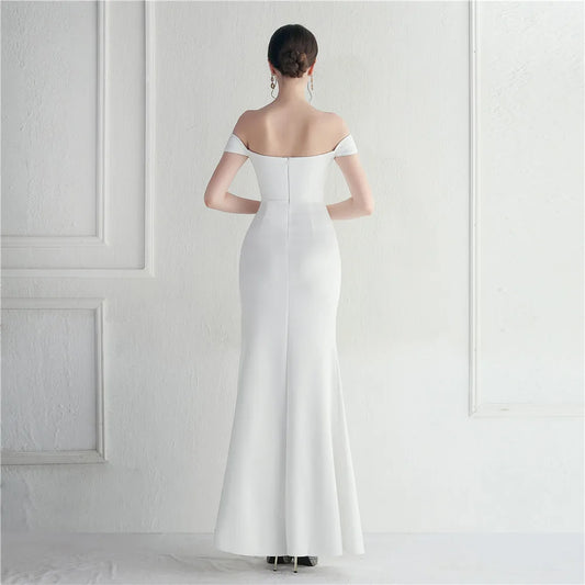 White Satin Evening Dress Long Mermaid Formal Occasion Dress Women's Prom Gown