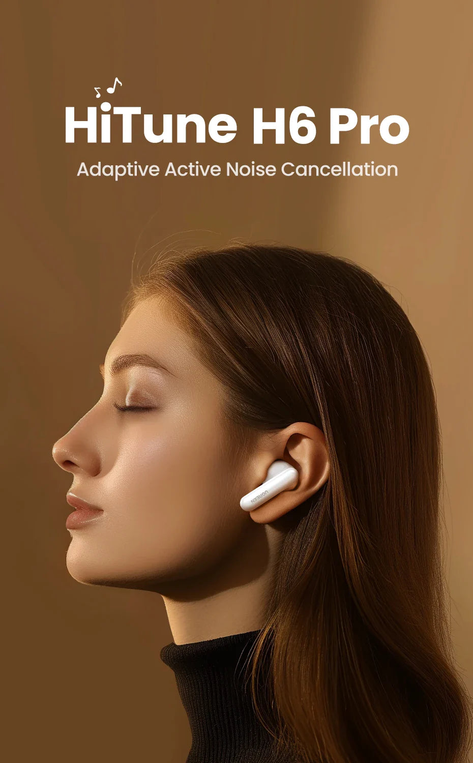 UGREEN Wireless Bluetooth Earphones Semi-Open ANC Adaptive Active Noise Cancelling Earbuds LDAC Hi-Res Audio Headphones Headset