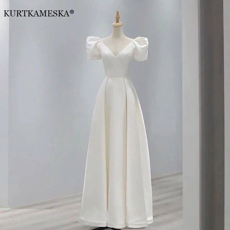 Homecoming Dresses: Wedding Dresses for Bride Elegant V Neck Long Prom Evening