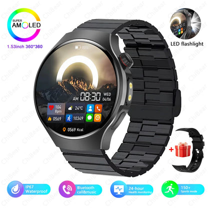 New Smart Watch Men Full Touch Screen Compass Bluetooth Call Flashlight Sports Activity Fitness Heart Rate Waterproof Smartwatch