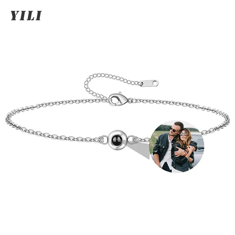 Custom Bracelet with Picture Inside Titanium Steel Cuban Link Chain Bracelet with Personalized Photo Projection for Men Women