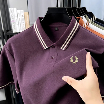 100% pure cotton summer breathable men's fashion sports brand wheat embroidery short sleeves POLO shirt business casual T-shirt