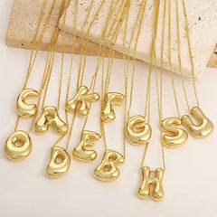 Gold Color Chunky Balloon Bubble Initial Letter Pendant Choker Necklaces