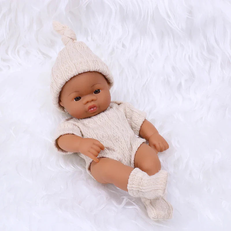 20cm 7inch Mini Reborn Dolls Vinyl Brown Skin Full Body Baby Doll Lifelike Soft Reborn Toddler Doll Baby Doll For Girls Toys