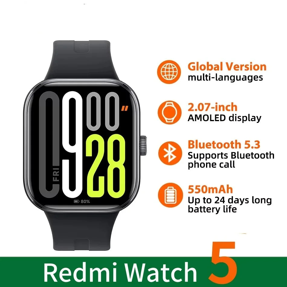 Global Version Xiaomi Redmi Watch 5 Smartwatch Bluetooth Phone Call 2.07'' Display 550mAh Battery Health Monitoring Sports Mode