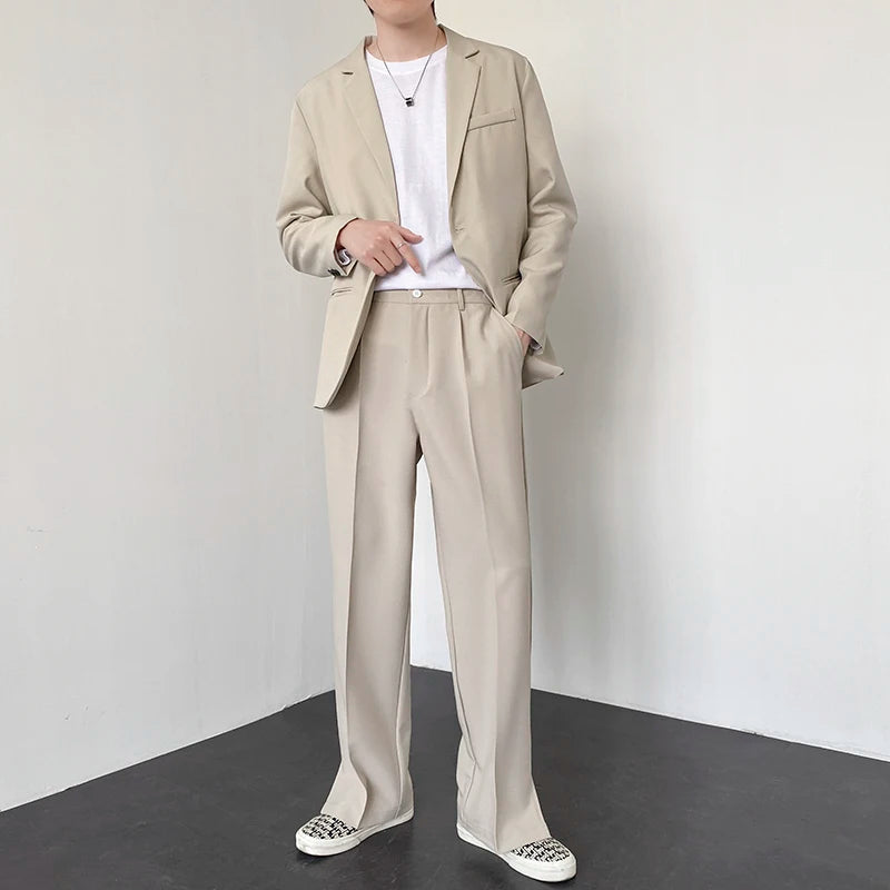 Men Suit Pants Korean Casual Pant Neutral Solid Fashion Design Wide Leg Business