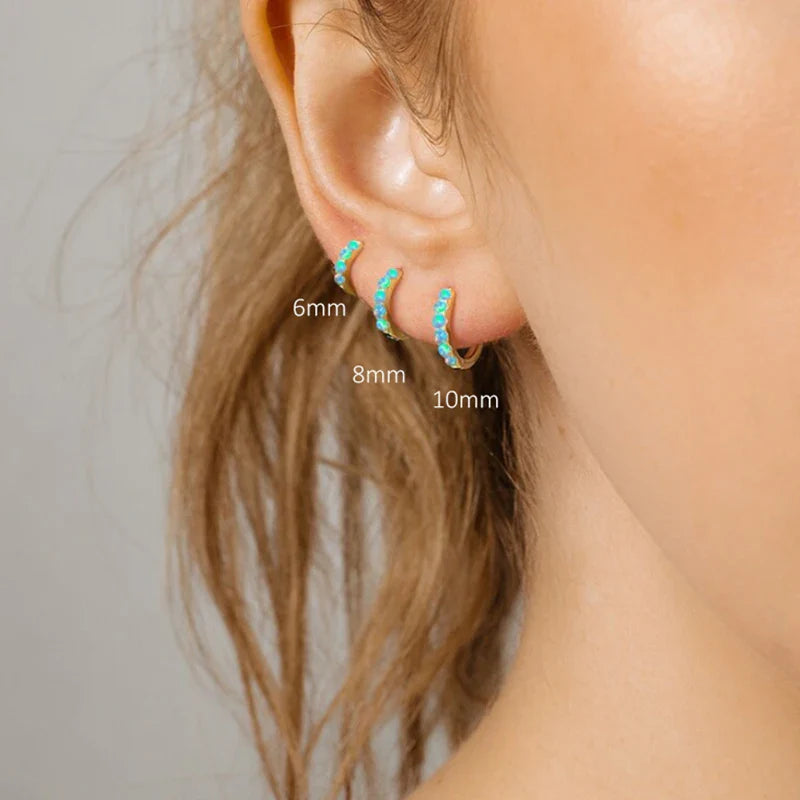 ROXI 6/8/10mm Size Opal Round Hoop Earrings For Women 925 Sterling Silver Circle Earrings Jewelry Bohemia Pendiente Plata 1piece