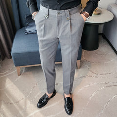 Non-iron Fabric Dress Pants Slim Straight Black White Casual Suit Trousers Male Business