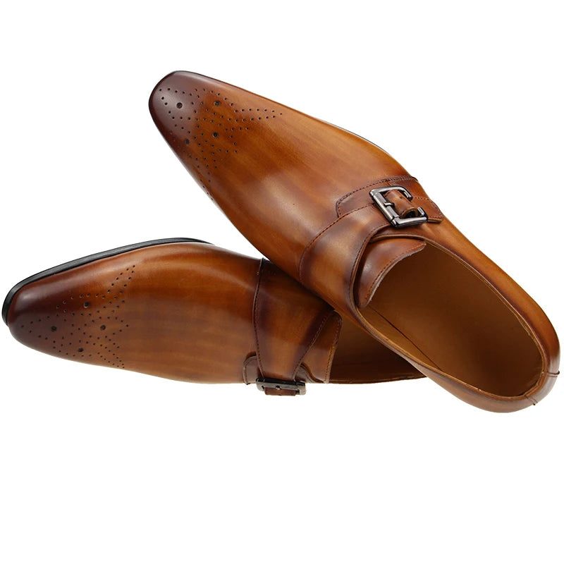 Mens Formal Male Shoe Side Buckle Leather Shoes Pointed Toe Bullock Carving classic style Classic gentleman Formal wear Pointed