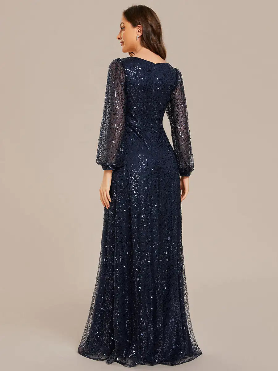 Formal attire Dresses: Evening dresses V-neck long sleeve Elegant waisted
