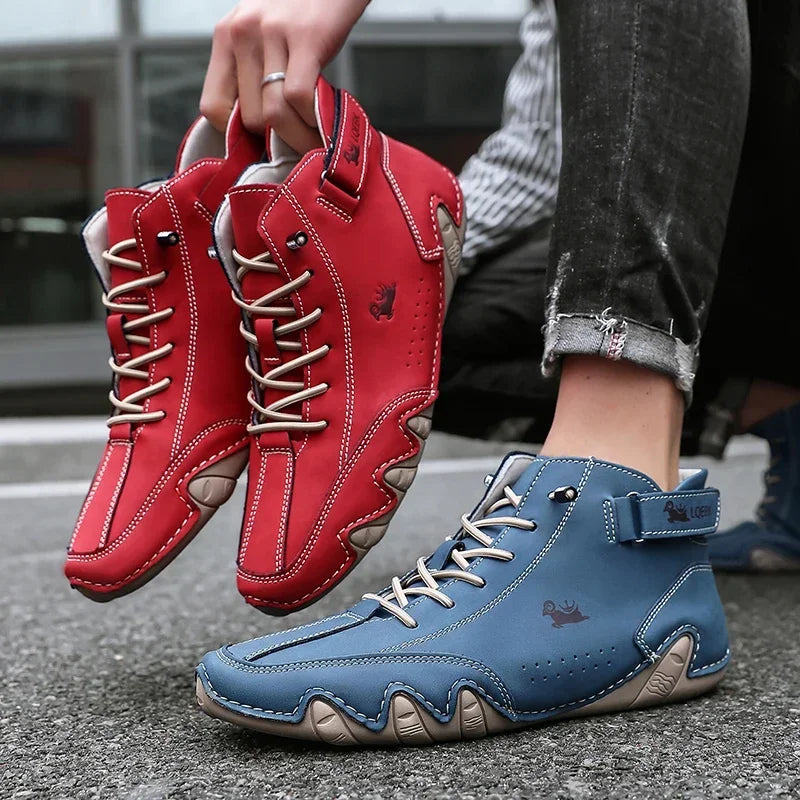 Summer Hot Selling Men's Durable Leather Flat Bottomed Boots Workwear Shoes Retro Lace Up Breathable Casual Men's Moto Boots