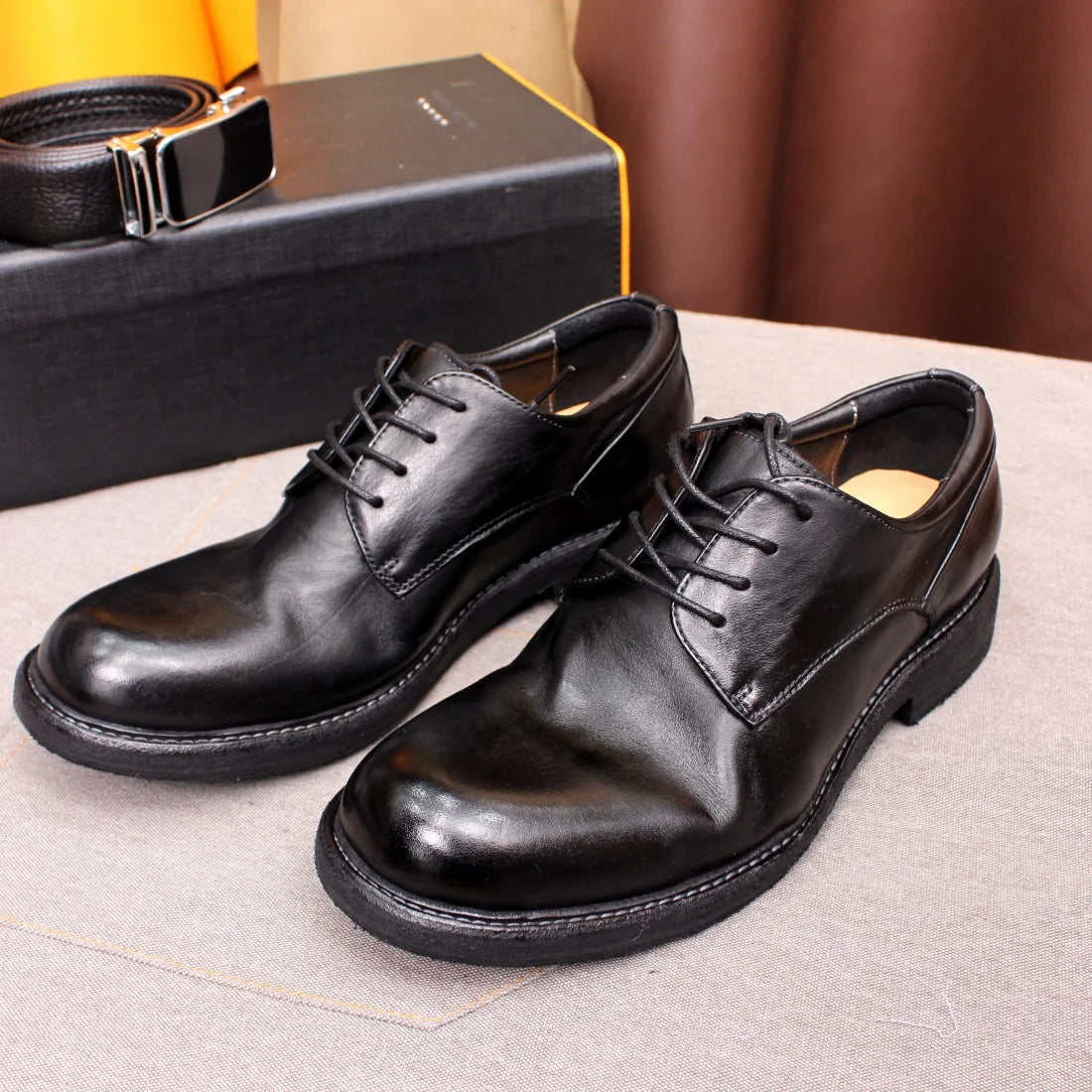 Handmade Goodyear Sewn Comfortable Men's Derby Formal Shoes Soft Leather Genuine Leather Round Toe Non-slip Casual Shoes for Men