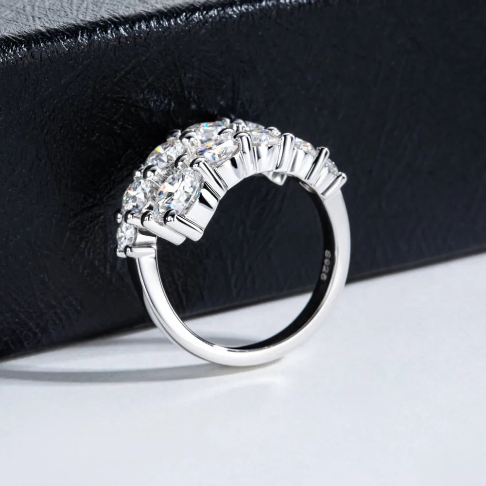 TY 925 Silver Moissanite Rings Woman Bands 10 Stones Sparkling Diamond Twist Shank Wedding Ring Engagement Jewelry