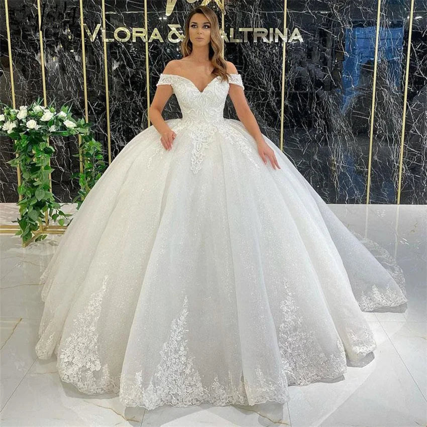 White Bridesmaid Dresses: Wedding Dress For Women Lace Appliques Glitter Tulle