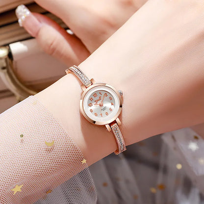 Women's round dial Arabic numeral small dial steel belt chain quartz watch