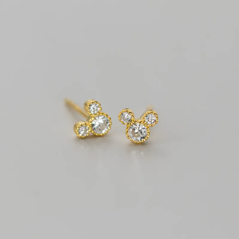 WANTME 925 Sterling Silver Fashion Cute Cartoon Mouse Screw Bead Stud Earrings for Women Simple Chic Girl Party Jewelry Gifts