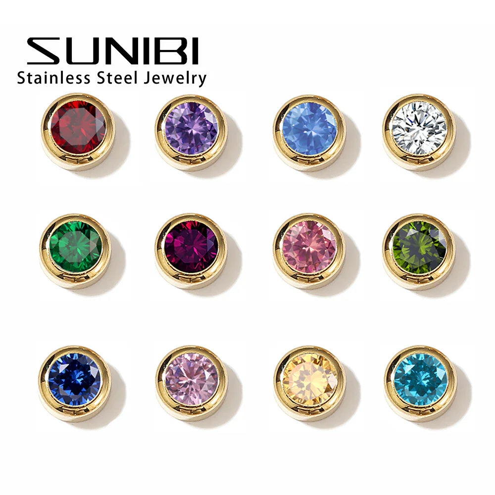 SUNIBI Stainless Steel Charm Crystal Necklace Pendant Birthstone Charms For Jewelry Making Women Earrings DIY Accessories