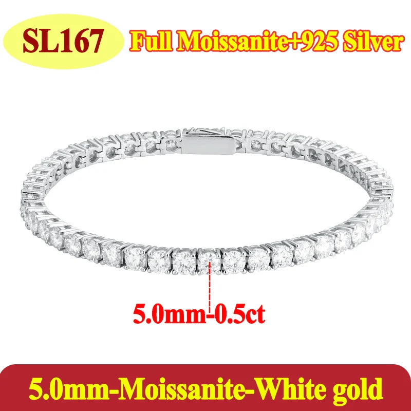 Luxury 2 2.5 3 4 5MM Full Moissanite Tennis Chain Couple Bracelets Plated Gold 925 Sterling Silver Jewelry Gift GRA Certified