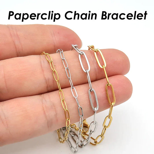 10 x Paper Clip Bracelet Gold Color Paperclip Bracelet Stainless Steel PaperClip Link Bracelet Paper Clip Chain Bracelet Women
