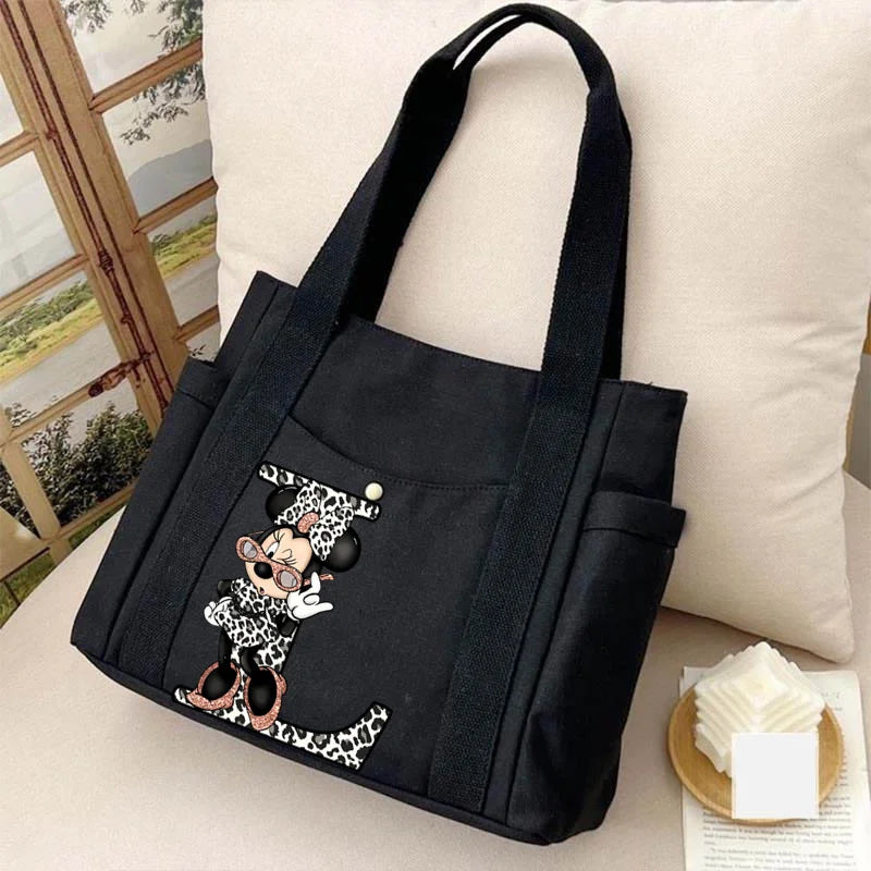 Cute Minnie Mouse Women's Bags Disney A-Z 26 English Letters Shoulder Bag