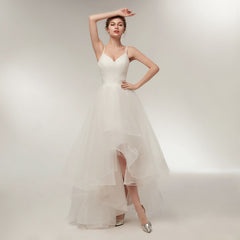 Wedding Dresses Spaghetti Straps V-Neck Ruffles Tulle Simple Beach Bridal