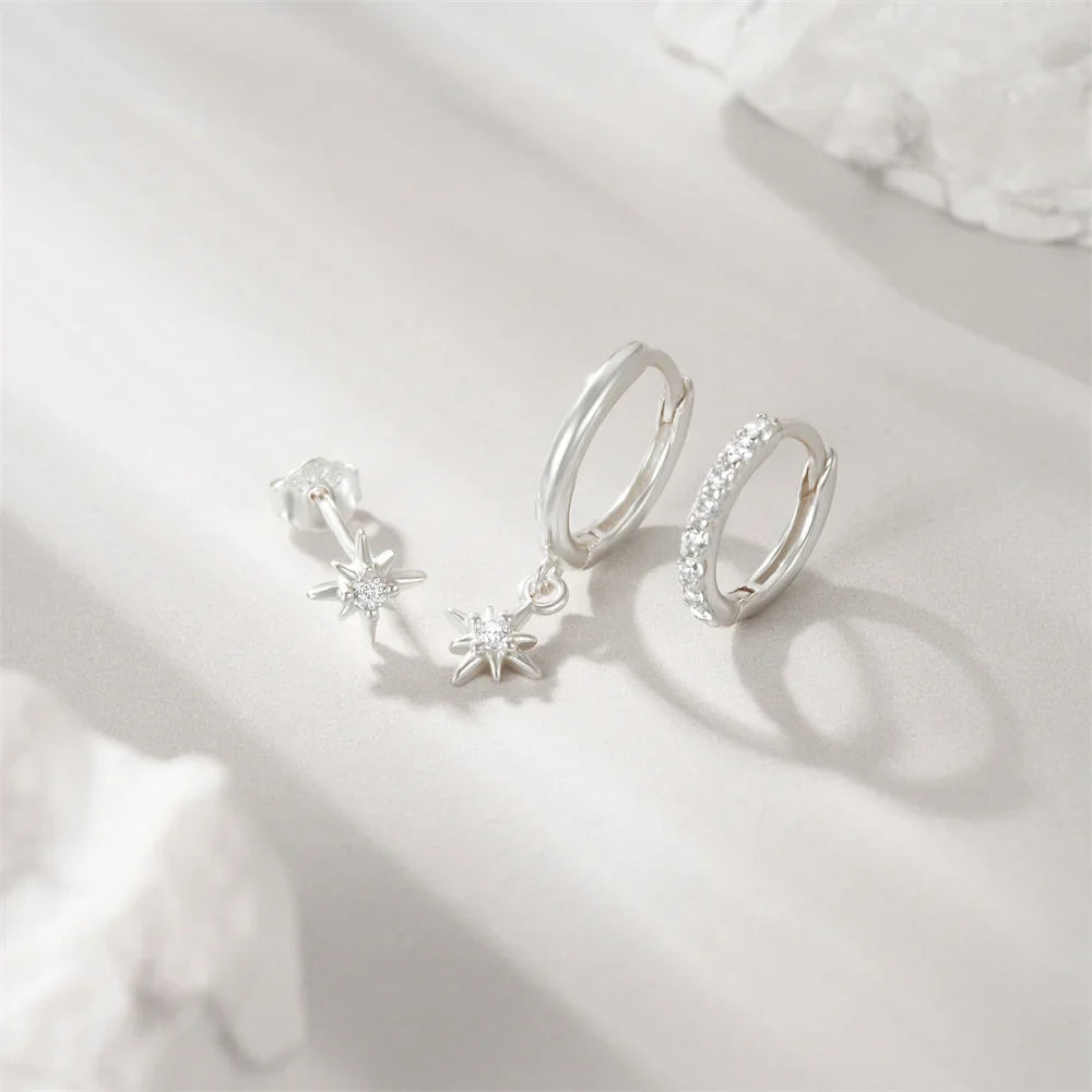 AIDE 925 Sterling Silver 3pcs 4pcs Set Zircon Stud Earrings 18k Gold Star Minimalism Huggies Earring Fine Jewelly Set Party Gift