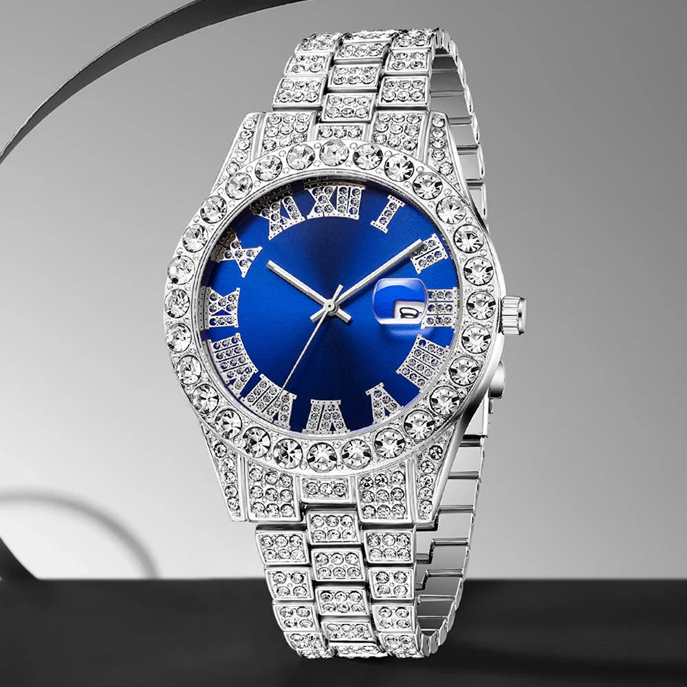 1PCS Women's Luxury Watch Set Trendy Luxury with Calendar and Water Diamond Quartz Watch Suitable for Daily Clothing Matching