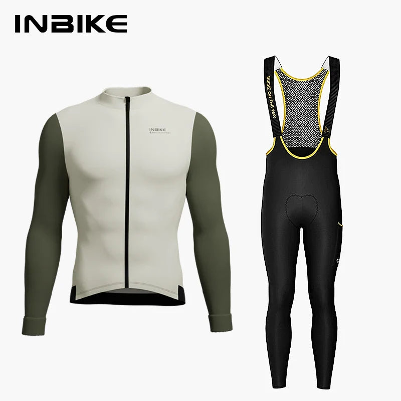 INBIKE Fleece Men's Cycling Jersey  Winter Cycling Sets Warm Long-sleeved Suit Soad Bike Bicycle Jacket Overalls Riding Suit