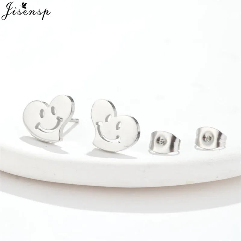 Mini Stainless Steel Earings Fashion Jewelry Cute Heart Music Leaf Bunny Sun Stud Earrings for Women Lion Ear Studs Pendientes