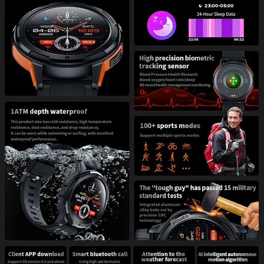 LEADOYS C25  AMOLED Sport SmartWatch Men 1.43''466*466 HD Big Screen 410 MAh Large Battery AI Voice BT Call Watch Men Smart