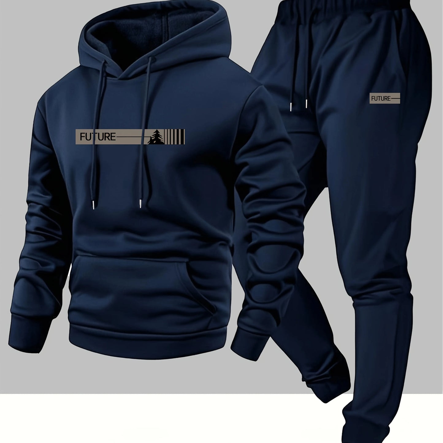 Men's two-piece set casual long-sleeved hooded sweatshirt and sports pants outfit suitable for winter and autumn  Sports outfit