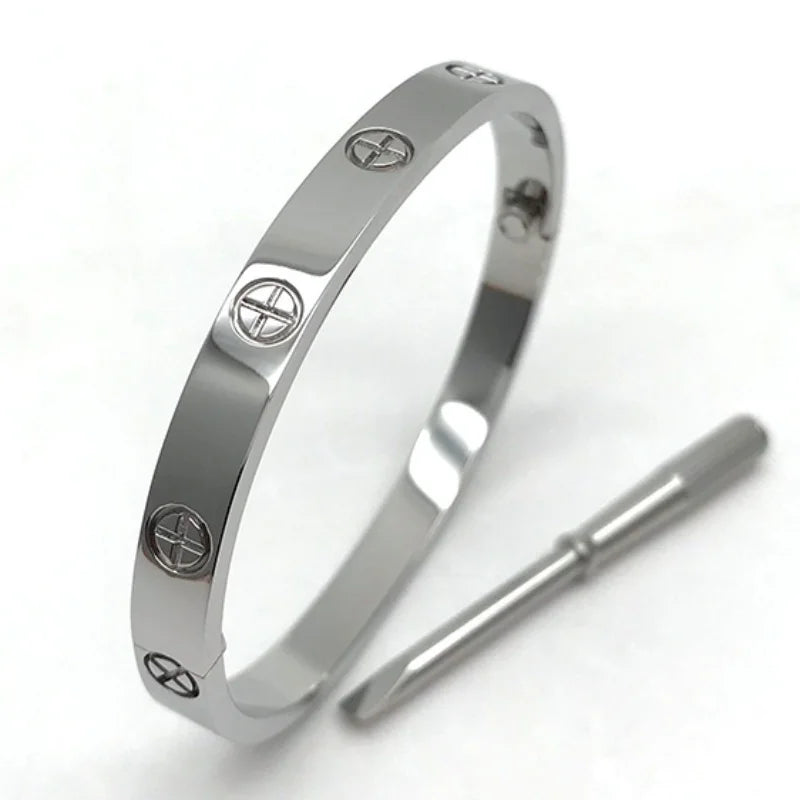 Stainless Steel Couple Bracelet for Women Men Love Cross Zircon Cartierred Bangle Valentine's Day Gift Anniversary Jewelry
