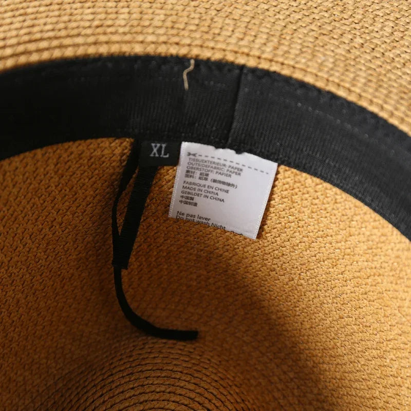 Big Size XL 63cm Travel Panama Jazz Straw Hat Summer Sun Hats for Women Men Wedding  Wide Brim Fedora Straw Beach Hat UV UPF 50+