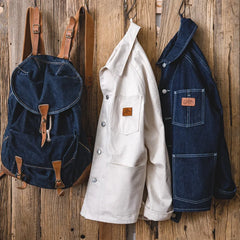 Workwear French Vintage Square Neck White Denim Jacket Large Pocket Raglan Men's