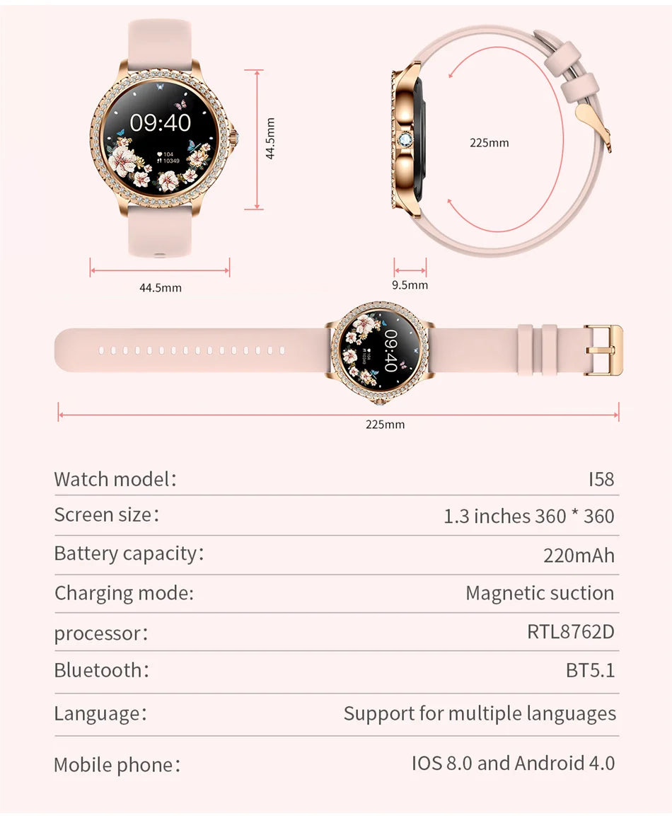 2024New Fashion Women Smart Watch 360*360 HD Screen Sports Bracelet Custom Dial Heart Rate Voice Call Smartwatch For Android IOS